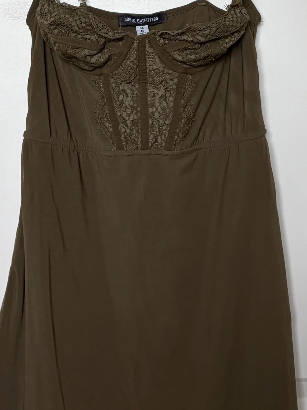 Urban Outfitters Olive Lace-Trim Slip Dress